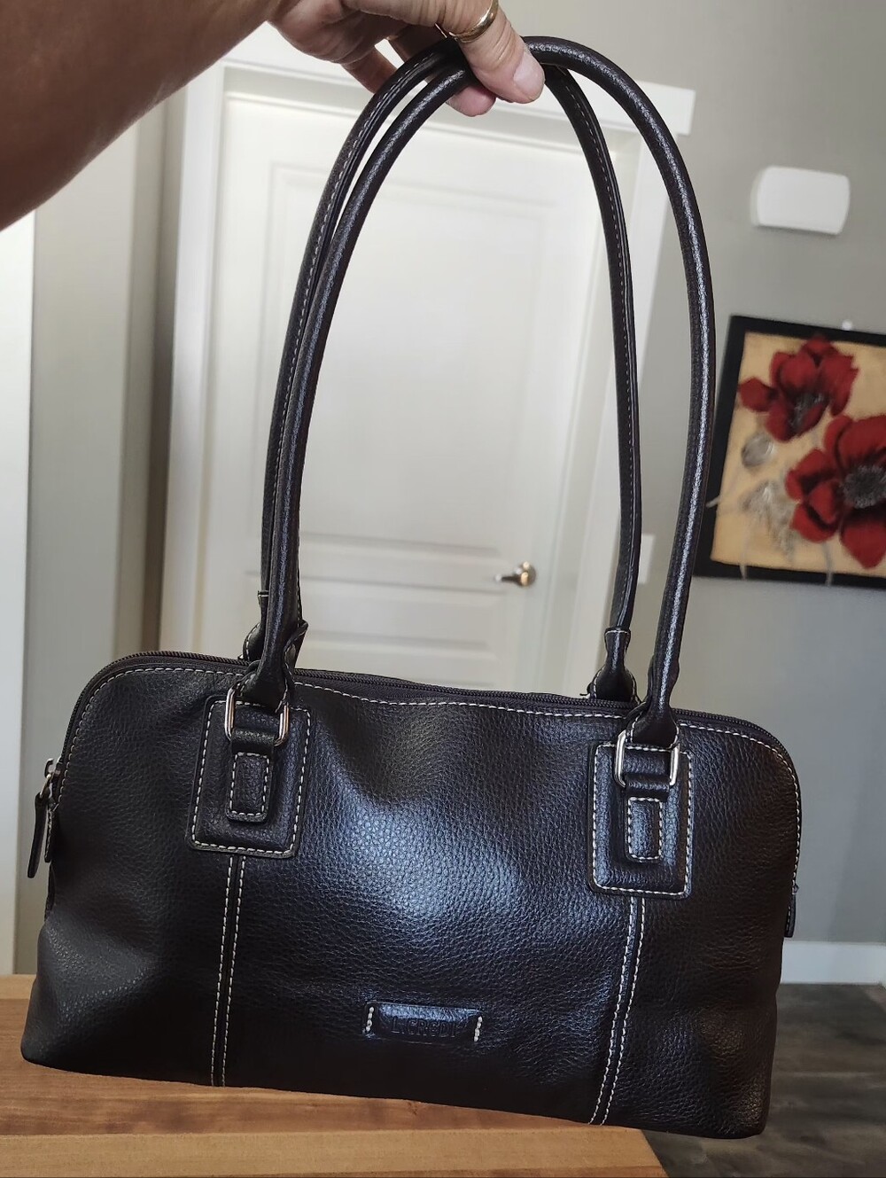 Vintage L'Credi Munich Pebbled Italian Leather In Dark Brown